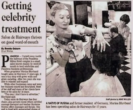 Pasadena Star News feature on Marina Bluvband: Getting celebrity treatment